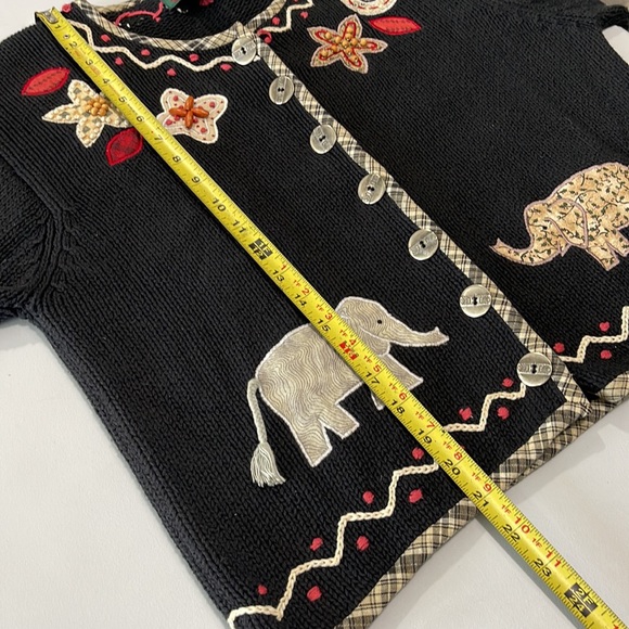 Vintage Orivis ramie cardigan sweater Medium floral animals patch embroidered - Picture 12 of 16